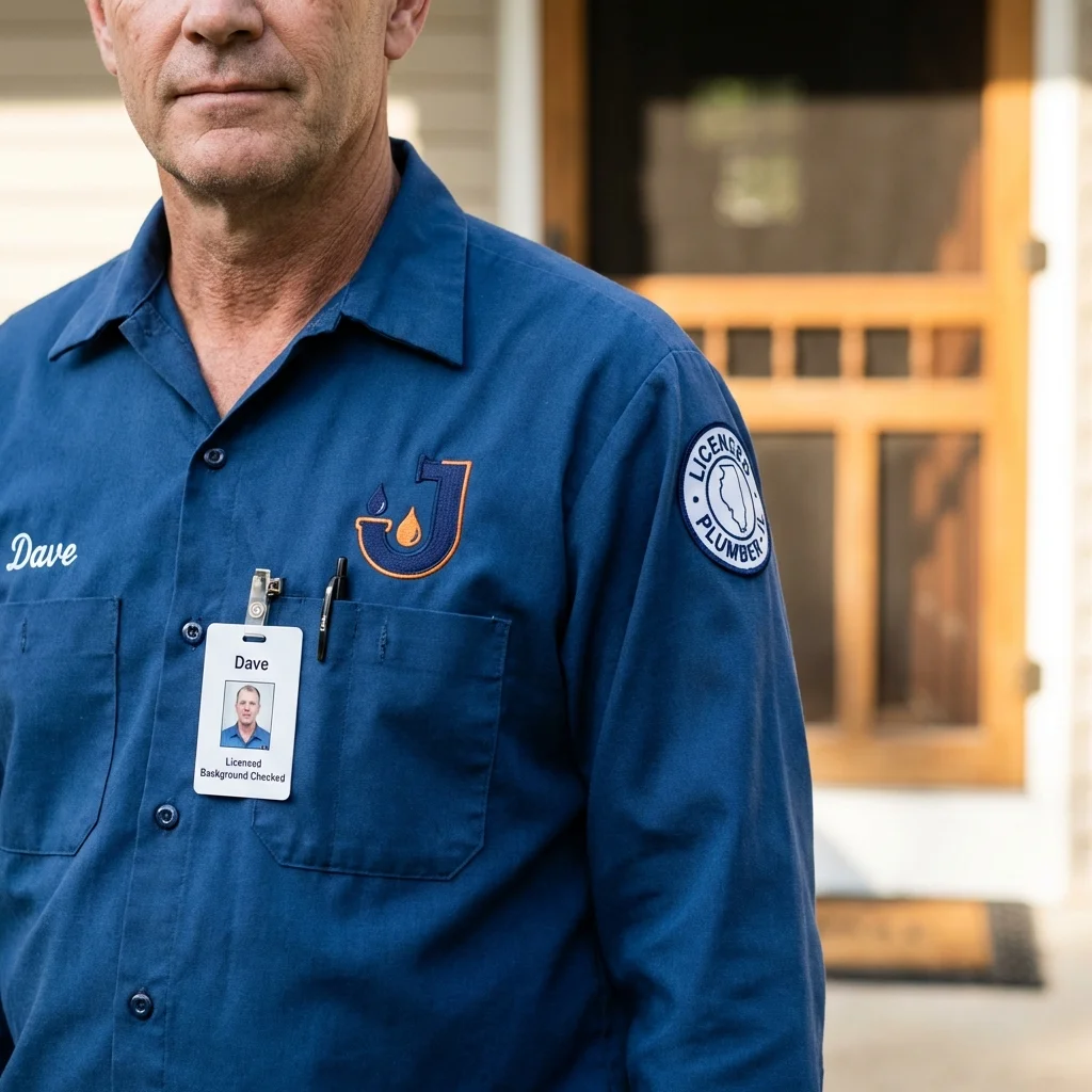 Licensed plumber showing ID badge in Bethel, OH