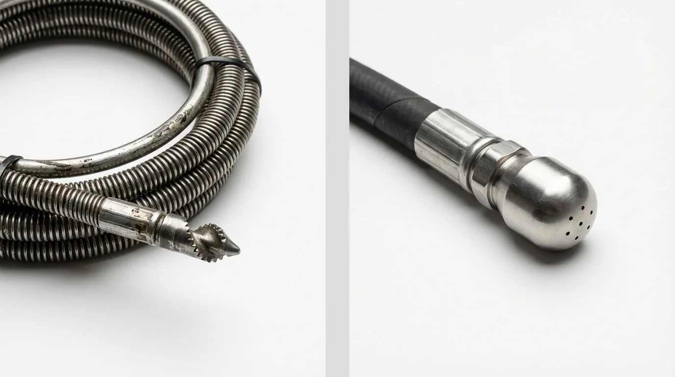 Drain snake cable and hydro jetting nozzle used for drain cleaning in Bethel, OH