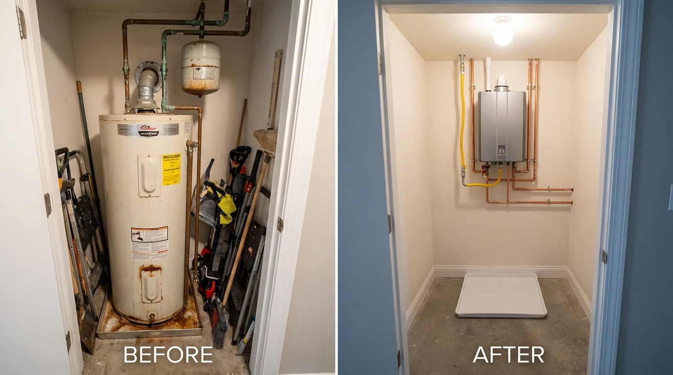 Tank water heater versus wall-mounted tankless unit comparison for Bethel, OH homeowners
